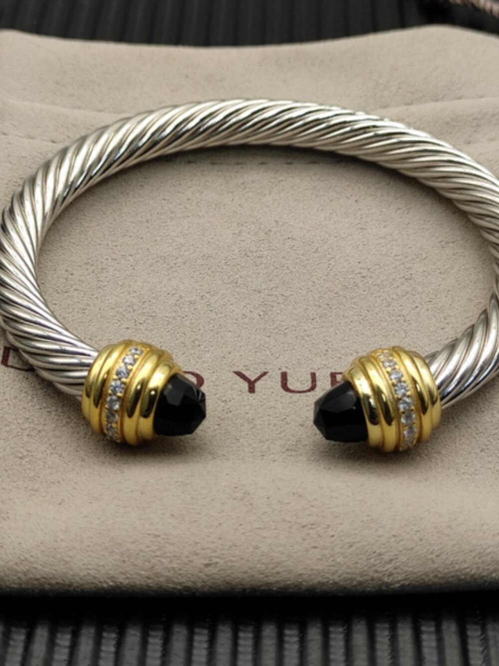 David Yurman 7mm gold bangle with black diamond setting